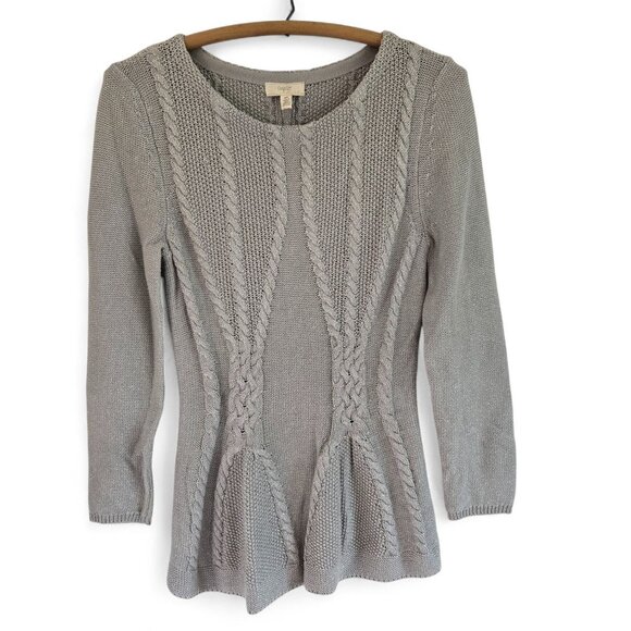 Cupio NWT Metallic Silver Gray Cable Knit Sweater Peplum Waist Medium - Picture 1 of 15